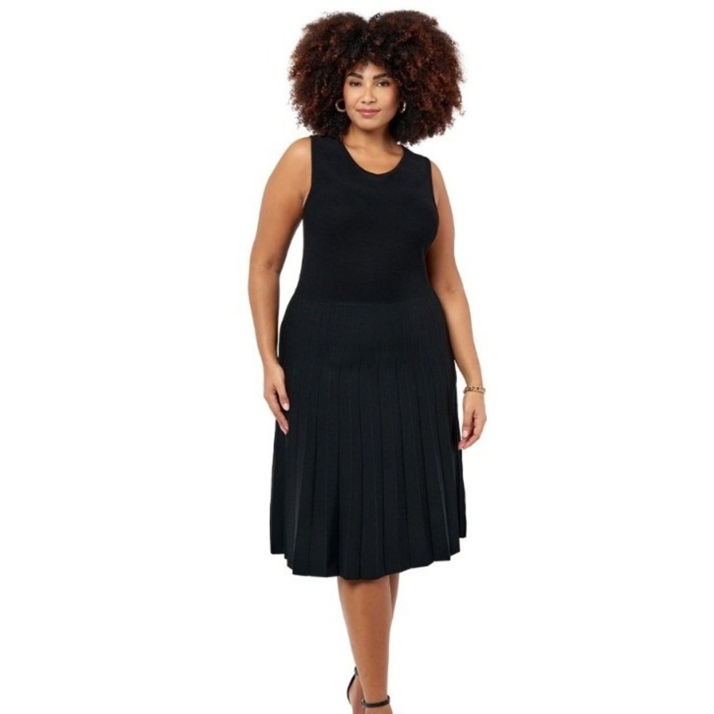 Edited by Remi Bader Black Pleated Knit Midi Dress‎ 2X New $149
